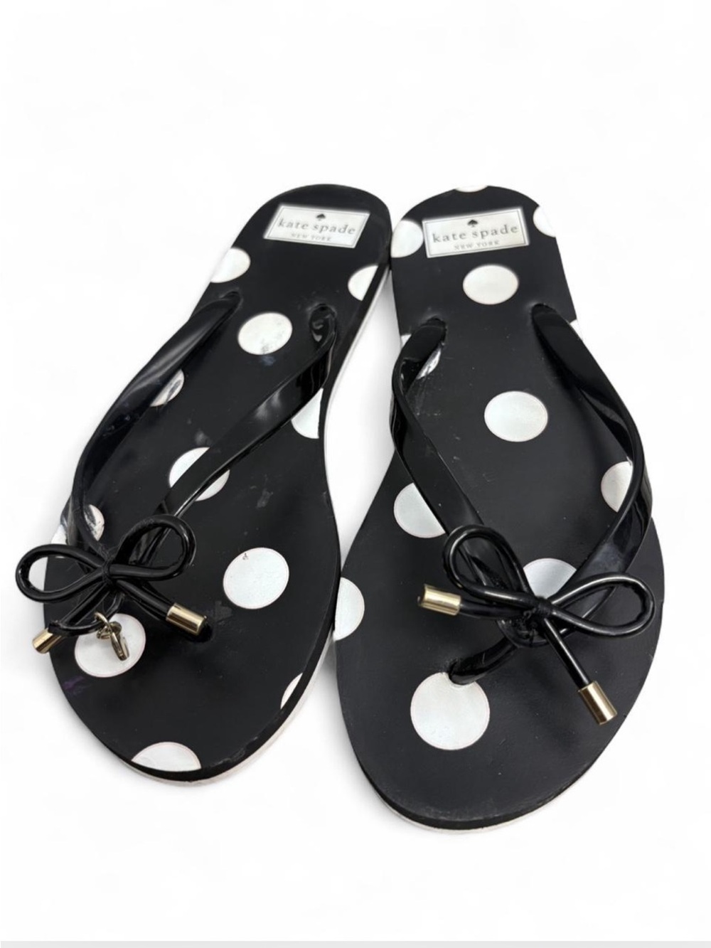 kate spade Black and White Polka Dot Bow Flip Flop Sandals